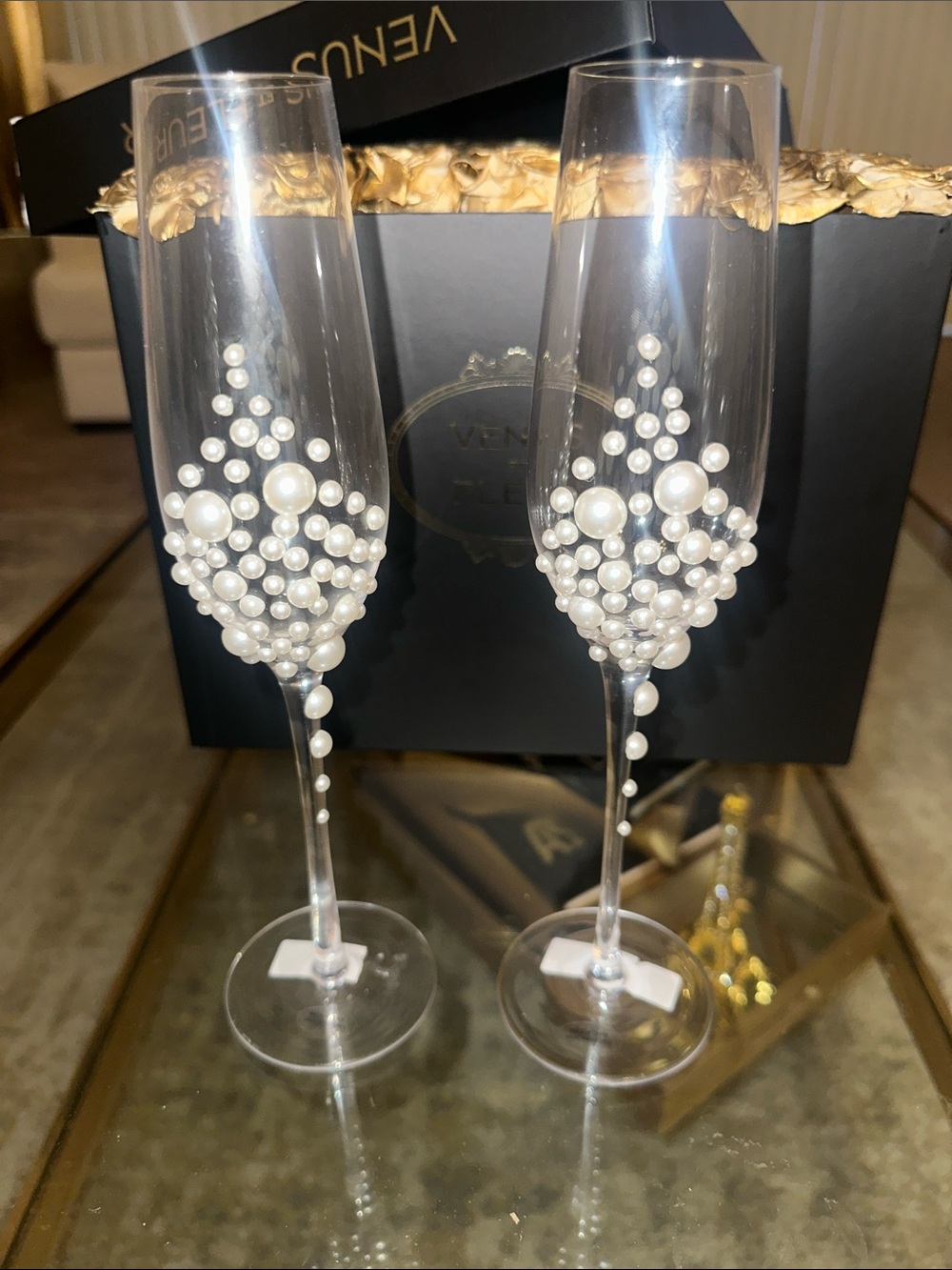 Venus Home Pearl-Embellished Clear Champagne Flutes - Set of 2